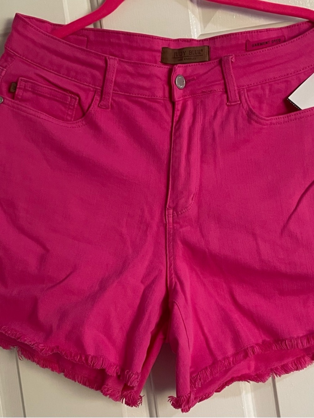 Judy Blue Bright Hot Pink Frayed Hem Denim Shorts